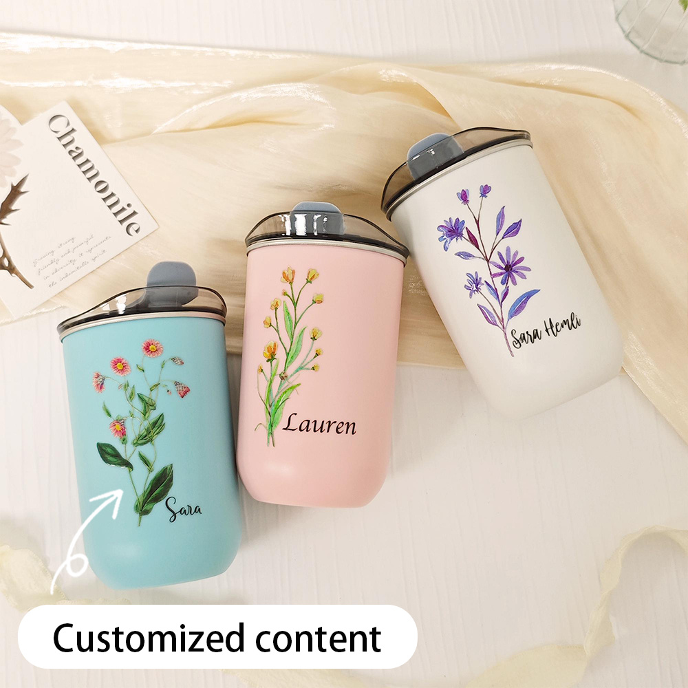 Coffee Tea Name - 맞춤형 태어닝 플라워 스테인리스 스틸 텀블러(플립