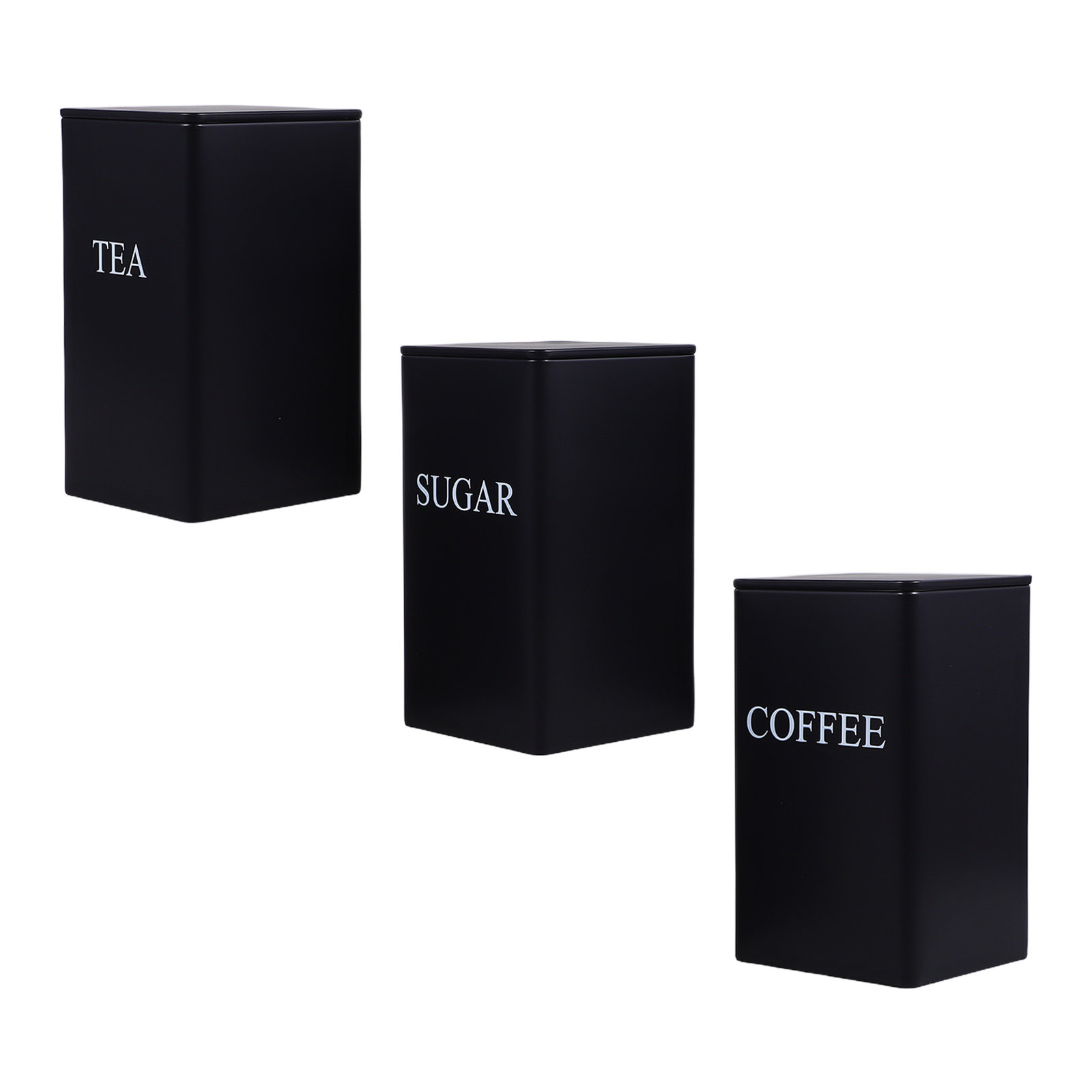 Coffee Tea Sugar - 3개 세트 주방용 보관 용기, 검은색