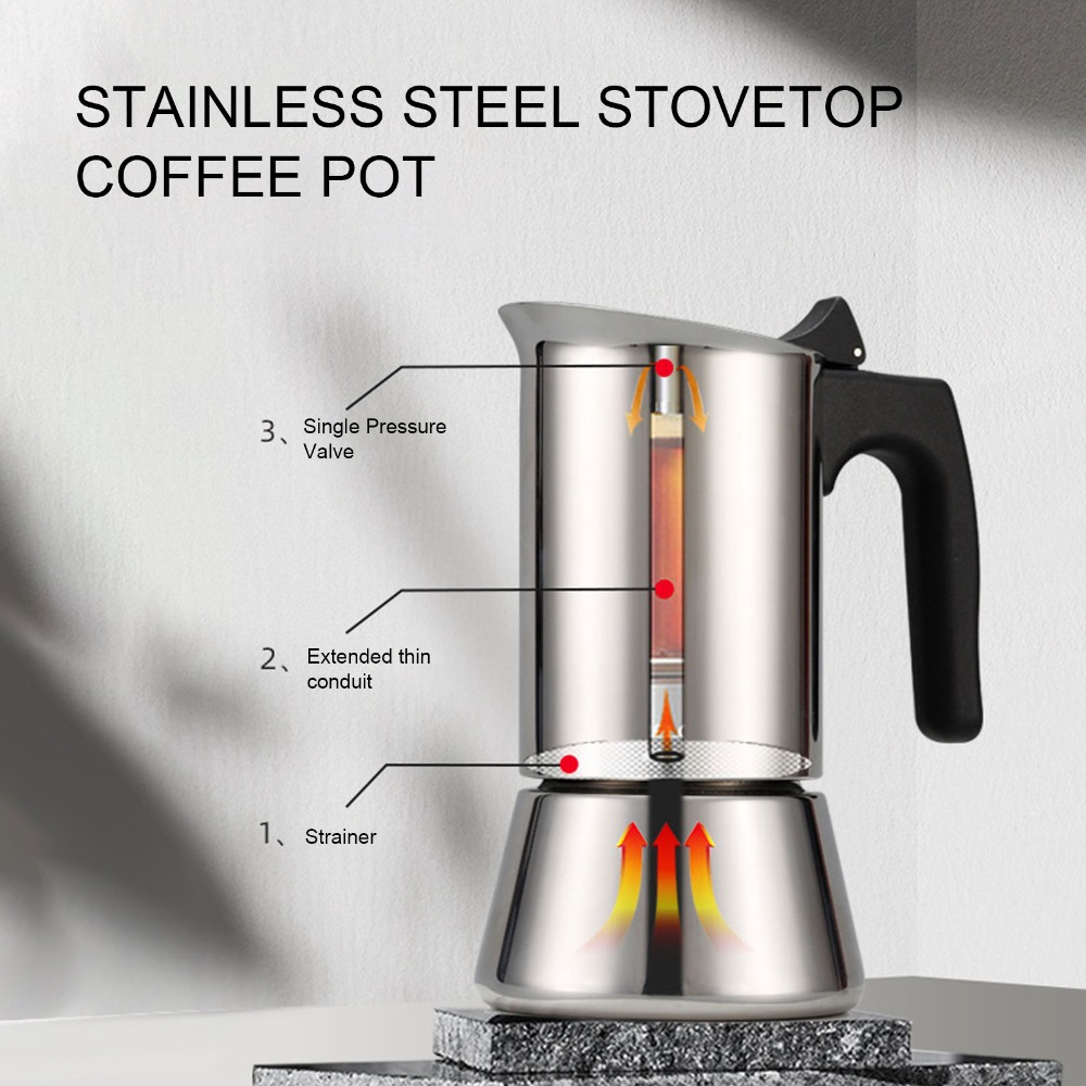 Moka Pot Stove - 스테인리스 스틸 모카포트 대용량 실버 스토브탑