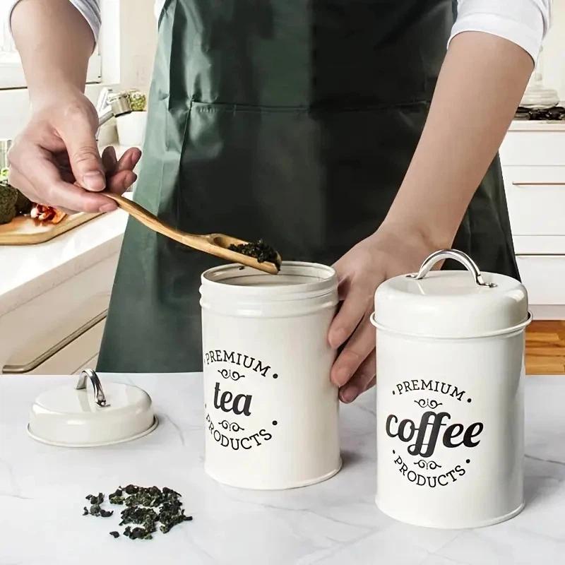 3개 세트의 금속 재질 원형 주방용 용기, 밀폐 뚜껑  - Coffee Tea Sugar 리뷰 및 가격